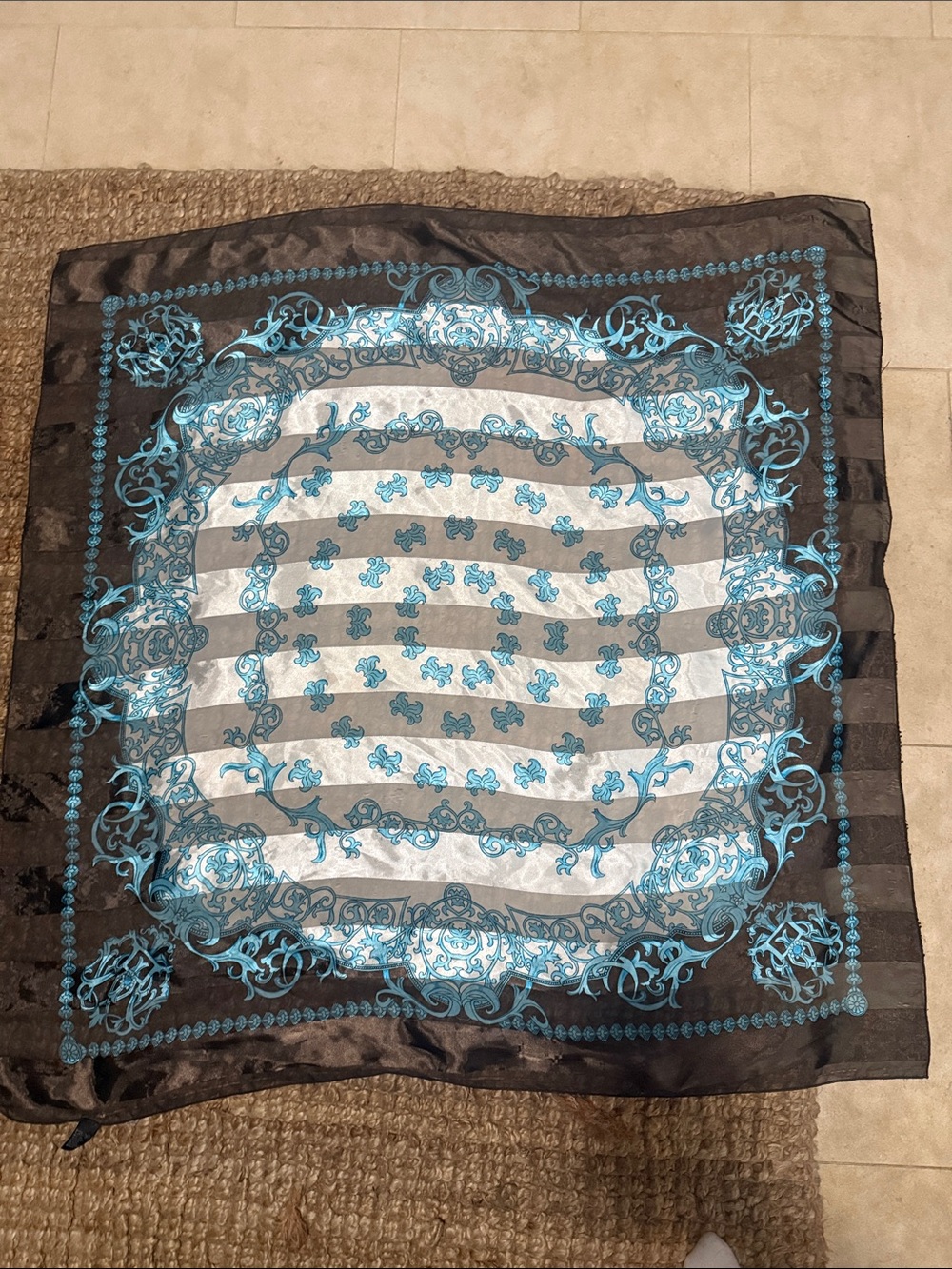 Silk-Feel Black and Turquoise Decorative Scarf - Unbranded LIKE NEW